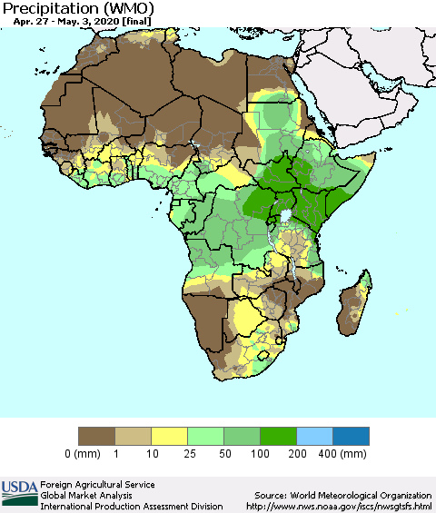 Africa Precipitation (WMO) Thematic Map For 4/27/2020 - 5/3/2020