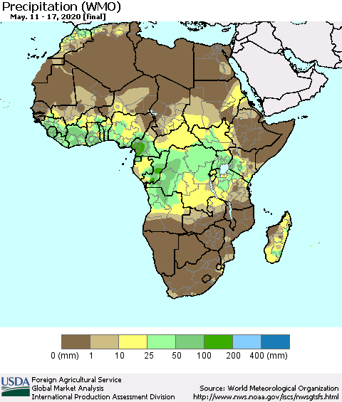 Africa Precipitation (WMO) Thematic Map For 5/11/2020 - 5/17/2020