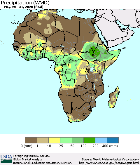 Africa Precipitation (WMO) Thematic Map For 5/25/2020 - 5/31/2020