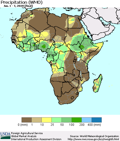 Africa Precipitation (WMO) Thematic Map For 6/1/2020 - 6/7/2020
