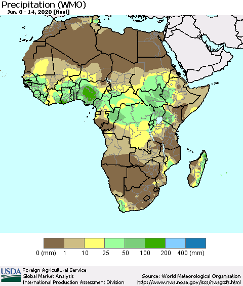 Africa Precipitation (WMO) Thematic Map For 6/8/2020 - 6/14/2020