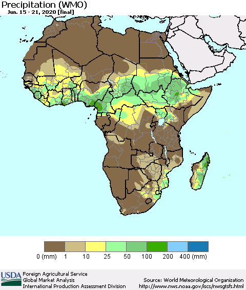 Africa Precipitation (WMO) Thematic Map For 6/15/2020 - 6/21/2020