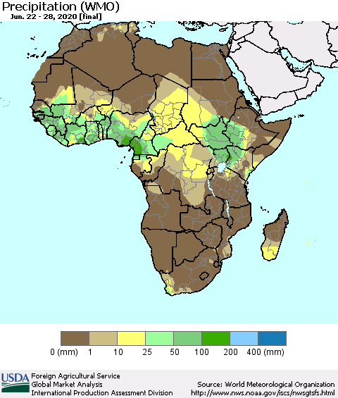 Africa Precipitation (WMO) Thematic Map For 6/22/2020 - 6/28/2020