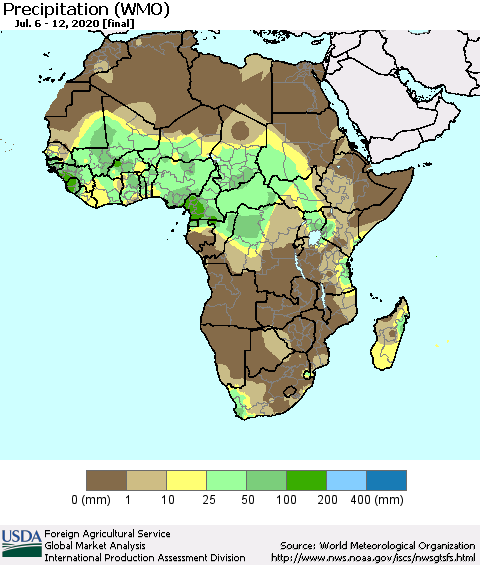 Africa Precipitation (WMO) Thematic Map For 7/6/2020 - 7/12/2020