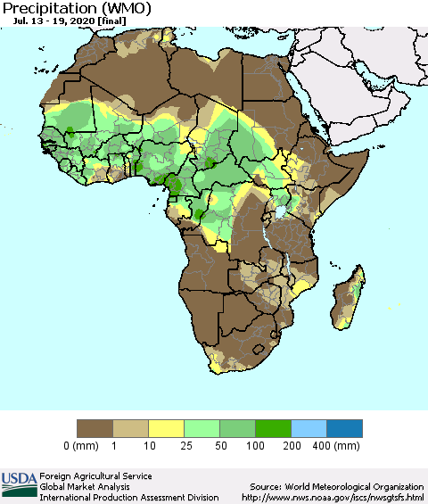 Africa Precipitation (WMO) Thematic Map For 7/13/2020 - 7/19/2020