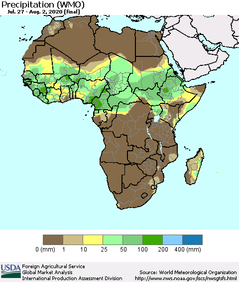 Africa Precipitation (WMO) Thematic Map For 7/27/2020 - 8/2/2020
