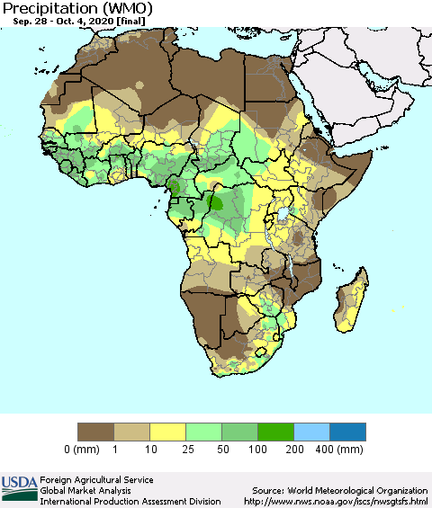 Africa Precipitation (WMO) Thematic Map For 9/28/2020 - 10/4/2020