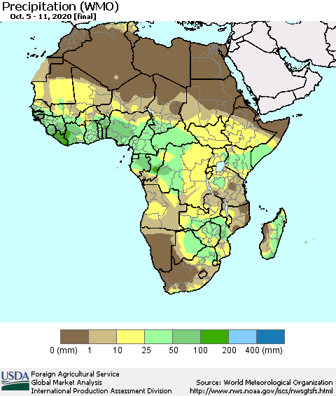 Africa Precipitation (WMO) Thematic Map For 10/5/2020 - 10/11/2020