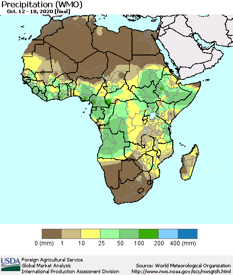 Africa Precipitation (WMO) Thematic Map For 10/12/2020 - 10/18/2020