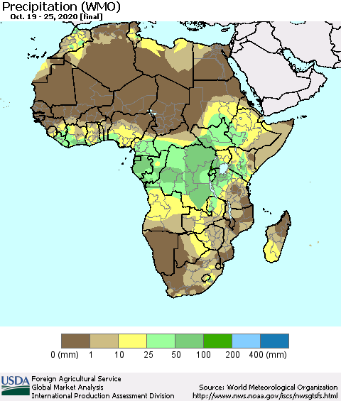 Africa Precipitation (WMO) Thematic Map For 10/19/2020 - 10/25/2020