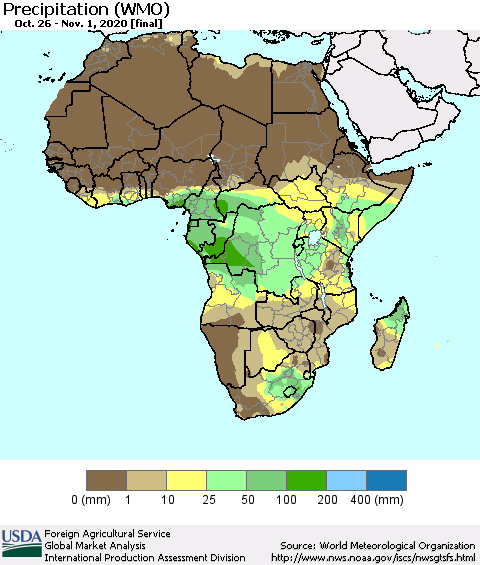 Africa Precipitation (WMO) Thematic Map For 10/26/2020 - 11/1/2020