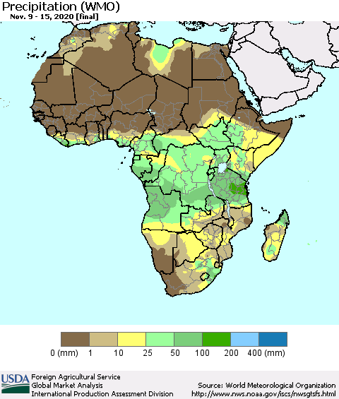 Africa Precipitation (WMO) Thematic Map For 11/9/2020 - 11/15/2020
