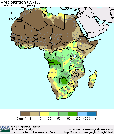 Africa Precipitation (WMO) Thematic Map For 11/16/2020 - 11/22/2020