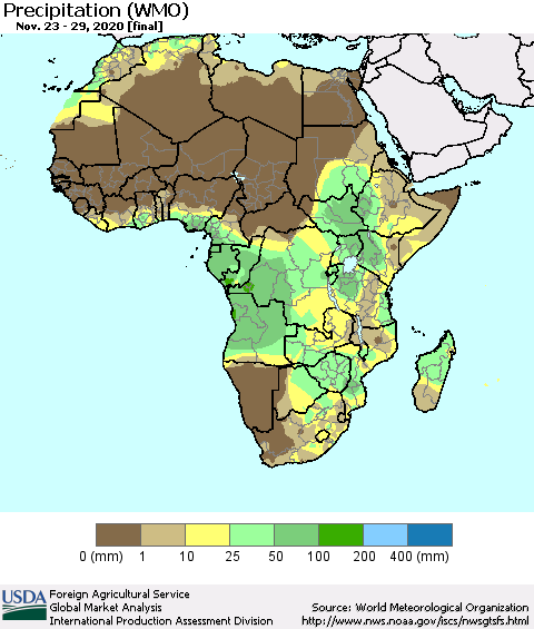 Africa Precipitation (WMO) Thematic Map For 11/23/2020 - 11/29/2020