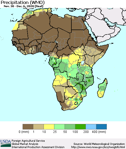 Africa Precipitation (WMO) Thematic Map For 11/30/2020 - 12/6/2020
