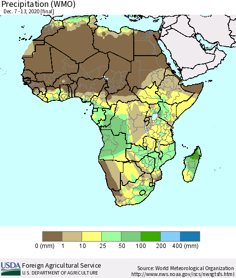 Africa Precipitation (WMO) Thematic Map For 12/7/2020 - 12/13/2020