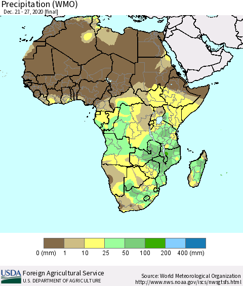 Africa Precipitation (WMO) Thematic Map For 12/21/2020 - 12/27/2020