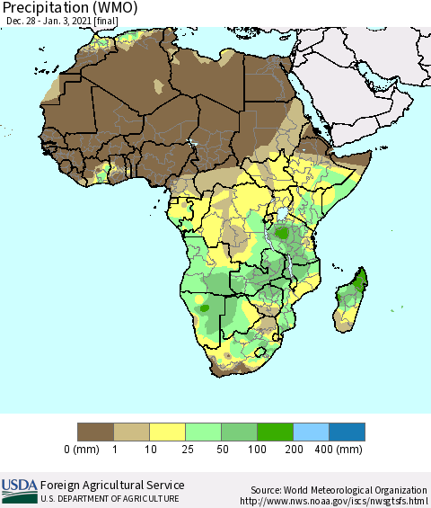 Africa Precipitation (WMO) Thematic Map For 12/28/2020 - 1/3/2021