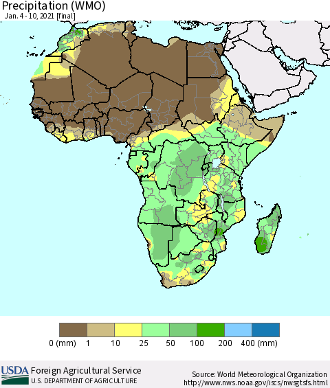 Africa Precipitation (WMO) Thematic Map For 1/4/2021 - 1/10/2021