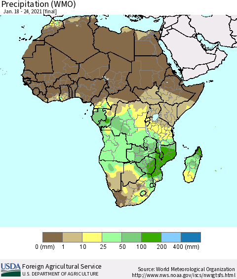 Africa Precipitation (WMO) Thematic Map For 1/18/2021 - 1/24/2021