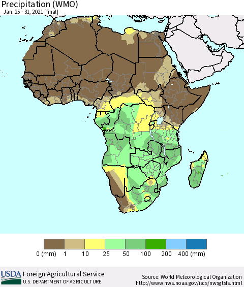 Africa Precipitation (WMO) Thematic Map For 1/25/2021 - 1/31/2021