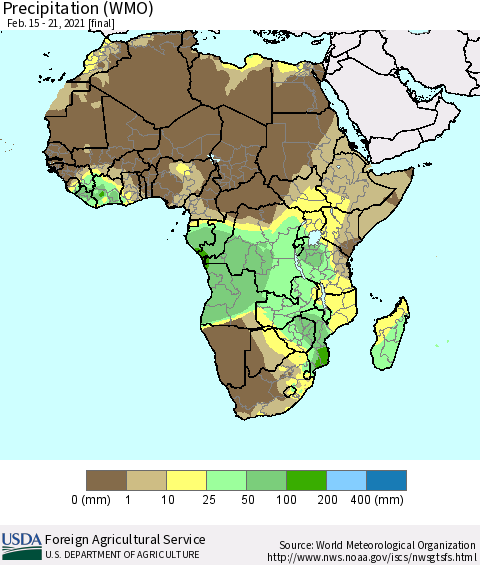 Africa Precipitation (WMO) Thematic Map For 2/15/2021 - 2/21/2021