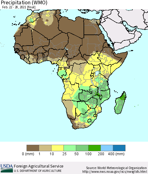 Africa Precipitation (WMO) Thematic Map For 2/22/2021 - 2/28/2021