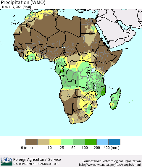 Africa Precipitation (WMO) Thematic Map For 3/1/2021 - 3/7/2021