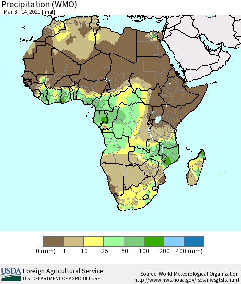 Africa Precipitation (WMO) Thematic Map For 3/8/2021 - 3/14/2021