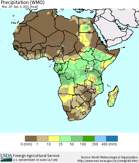 Africa Precipitation (WMO) Thematic Map For 3/29/2021 - 4/4/2021