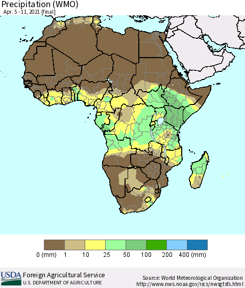 Africa Precipitation (WMO) Thematic Map For 4/5/2021 - 4/11/2021