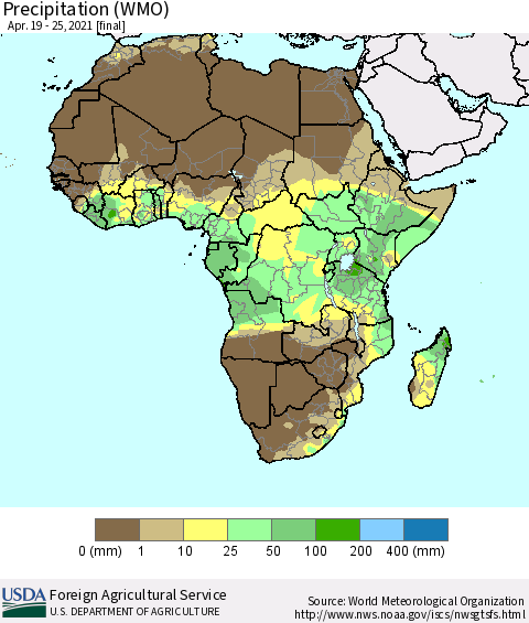 Africa Precipitation (WMO) Thematic Map For 4/19/2021 - 4/25/2021