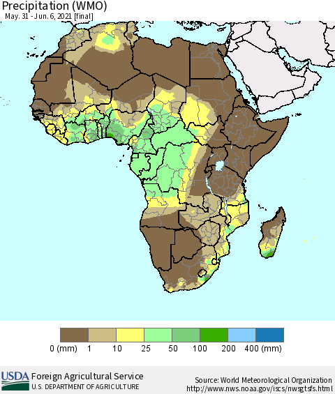 Africa Precipitation (WMO) Thematic Map For 5/31/2021 - 6/6/2021