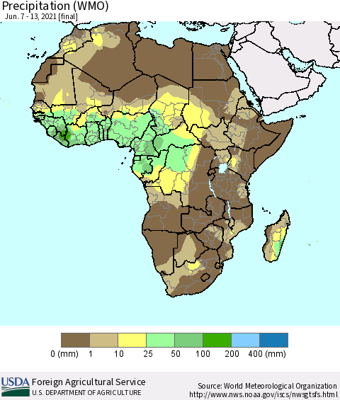 Africa Precipitation (WMO) Thematic Map For 6/7/2021 - 6/13/2021