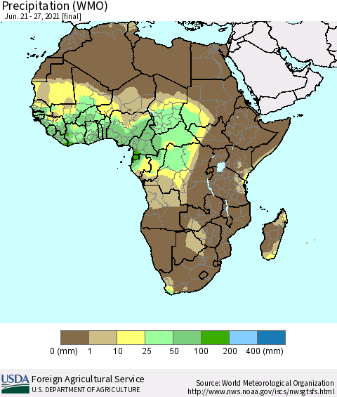 Africa Precipitation (WMO) Thematic Map For 6/21/2021 - 6/27/2021