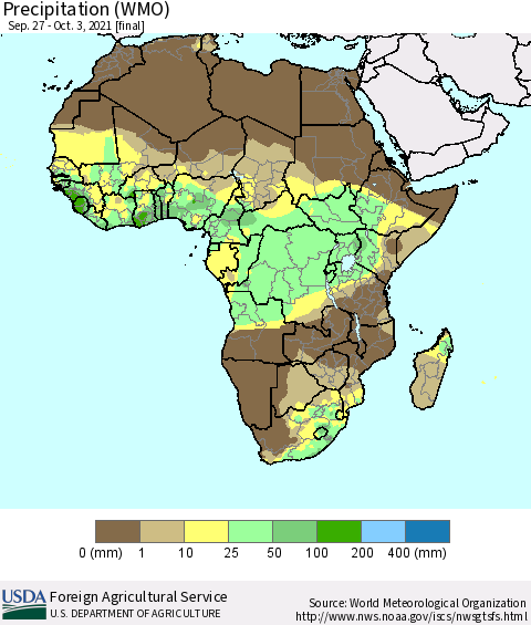 Africa Precipitation (WMO) Thematic Map For 9/27/2021 - 10/3/2021