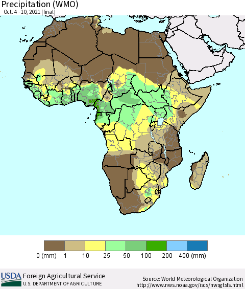 Africa Precipitation (WMO) Thematic Map For 10/4/2021 - 10/10/2021
