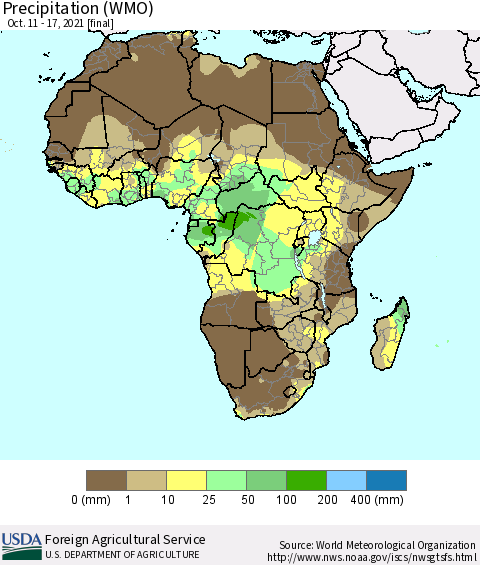 Africa Precipitation (WMO) Thematic Map For 10/11/2021 - 10/17/2021