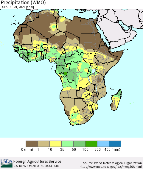Africa Precipitation (WMO) Thematic Map For 10/18/2021 - 10/24/2021