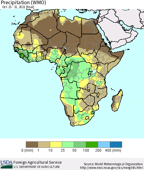 Africa Precipitation (WMO) Thematic Map For 10/25/2021 - 10/31/2021