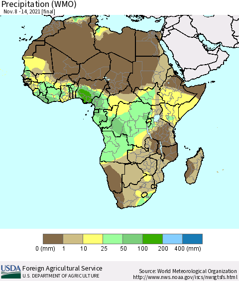 Africa Precipitation (WMO) Thematic Map For 11/8/2021 - 11/14/2021