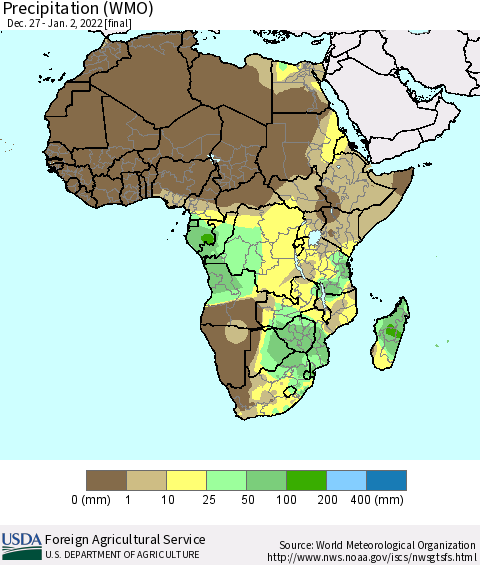 Africa Precipitation (WMO) Thematic Map For 12/27/2021 - 1/2/2022