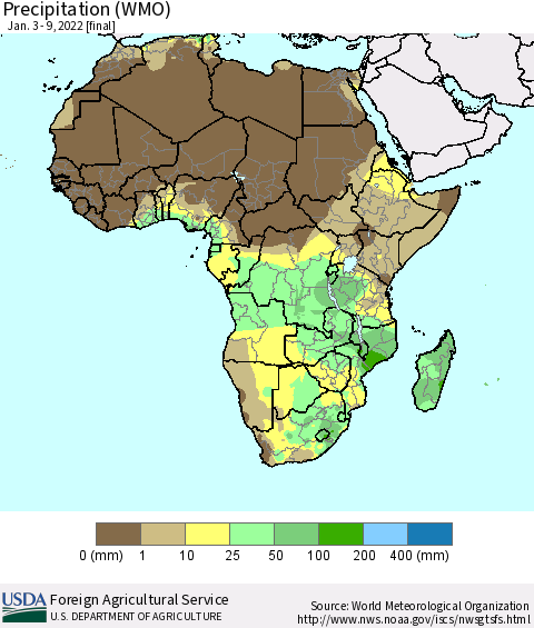 Africa Precipitation (WMO) Thematic Map For 1/3/2022 - 1/9/2022