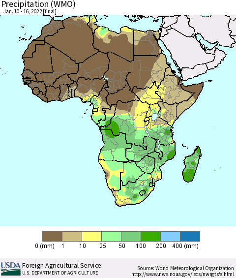 Africa Precipitation (WMO) Thematic Map For 1/10/2022 - 1/16/2022
