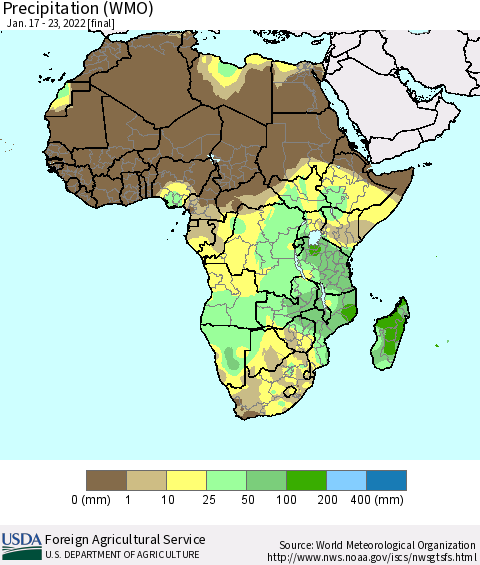 Africa Precipitation (WMO) Thematic Map For 1/17/2022 - 1/23/2022