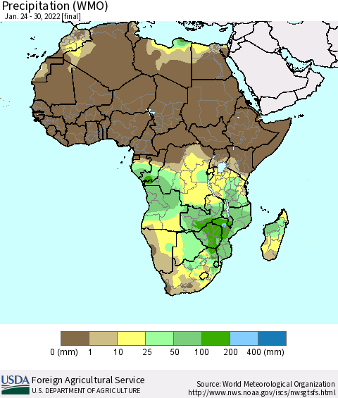 Africa Precipitation (WMO) Thematic Map For 1/24/2022 - 1/30/2022