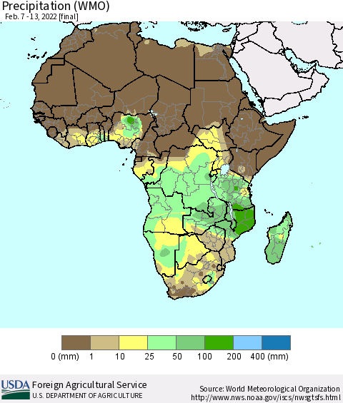 Africa Precipitation (WMO) Thematic Map For 2/7/2022 - 2/13/2022