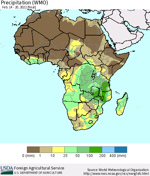 Africa Precipitation (WMO) Thematic Map For 2/14/2022 - 2/20/2022
