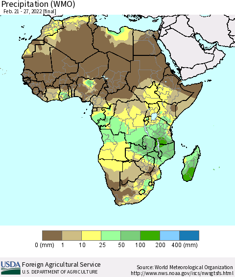 Africa Precipitation (WMO) Thematic Map For 2/21/2022 - 2/27/2022