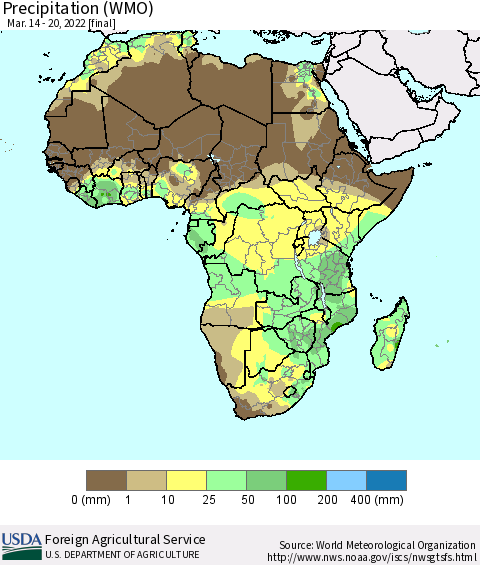 Africa Precipitation (WMO) Thematic Map For 3/14/2022 - 3/20/2022
